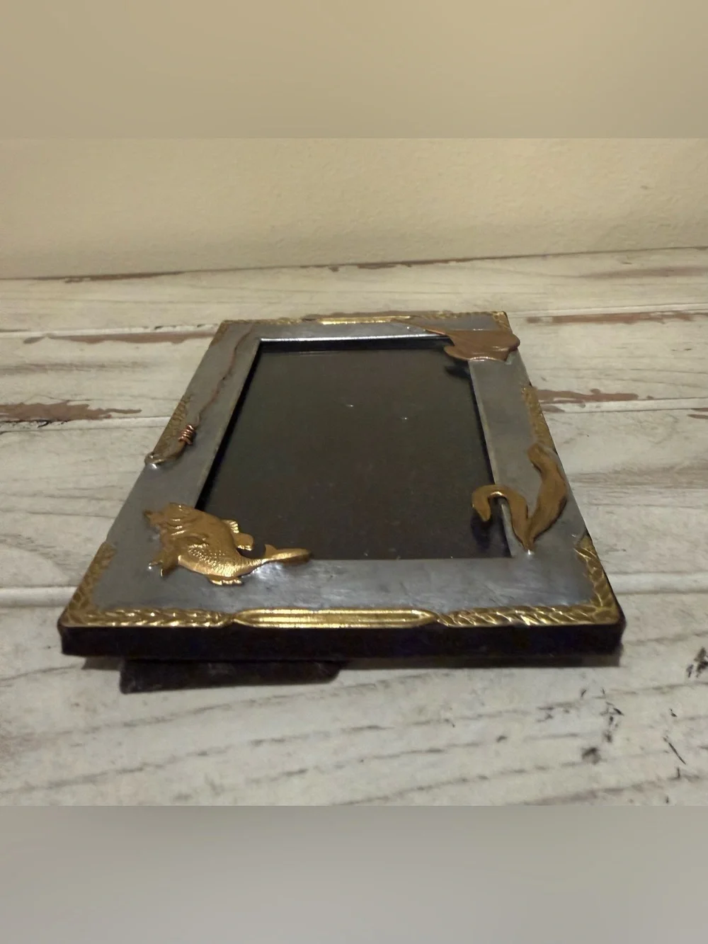 Vintage Fishing Theme Picture Frame Metal & Brass Fish Net Hook